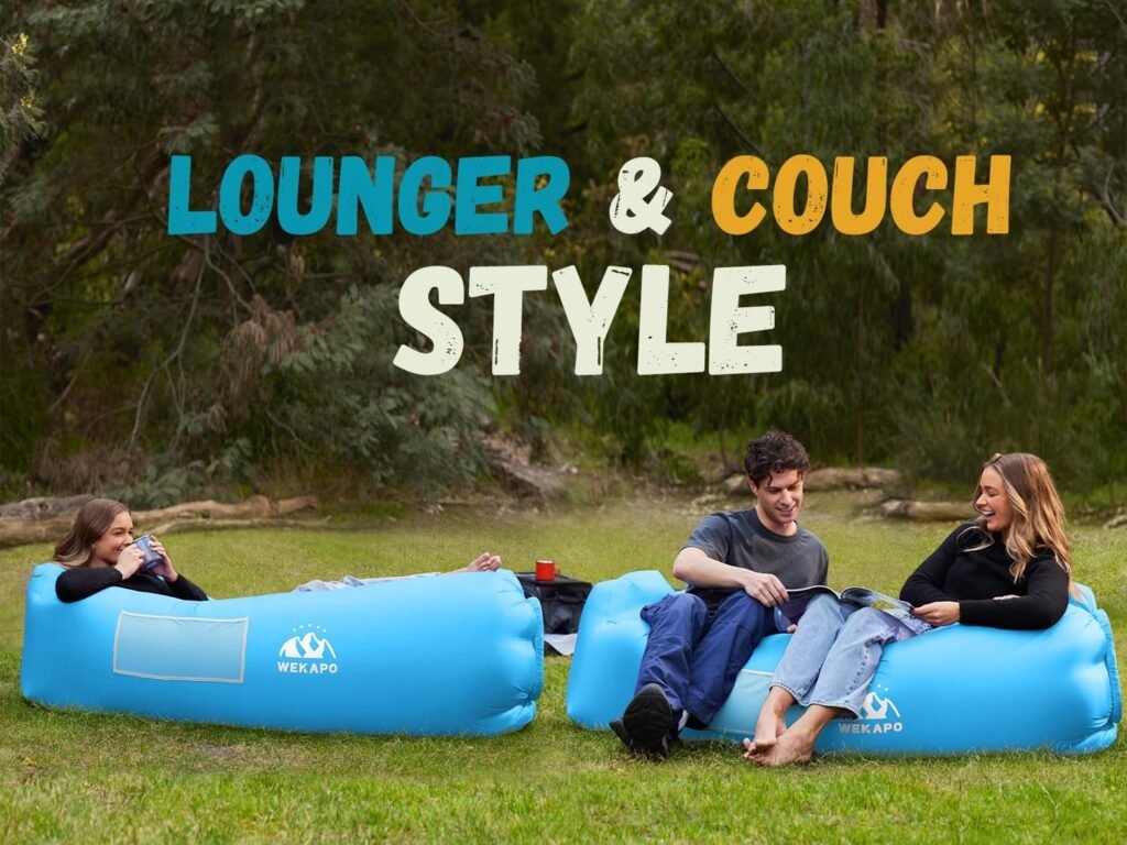 WEKAPO Inflatable Lounger Air Sofa Chair–Camping  Beach Accessories–Portable Water Proof Couch for Hiking, Picnics, Outdoor, Music Festivals  Backyard–Lightweight and Easy to Set Up Air Hammock