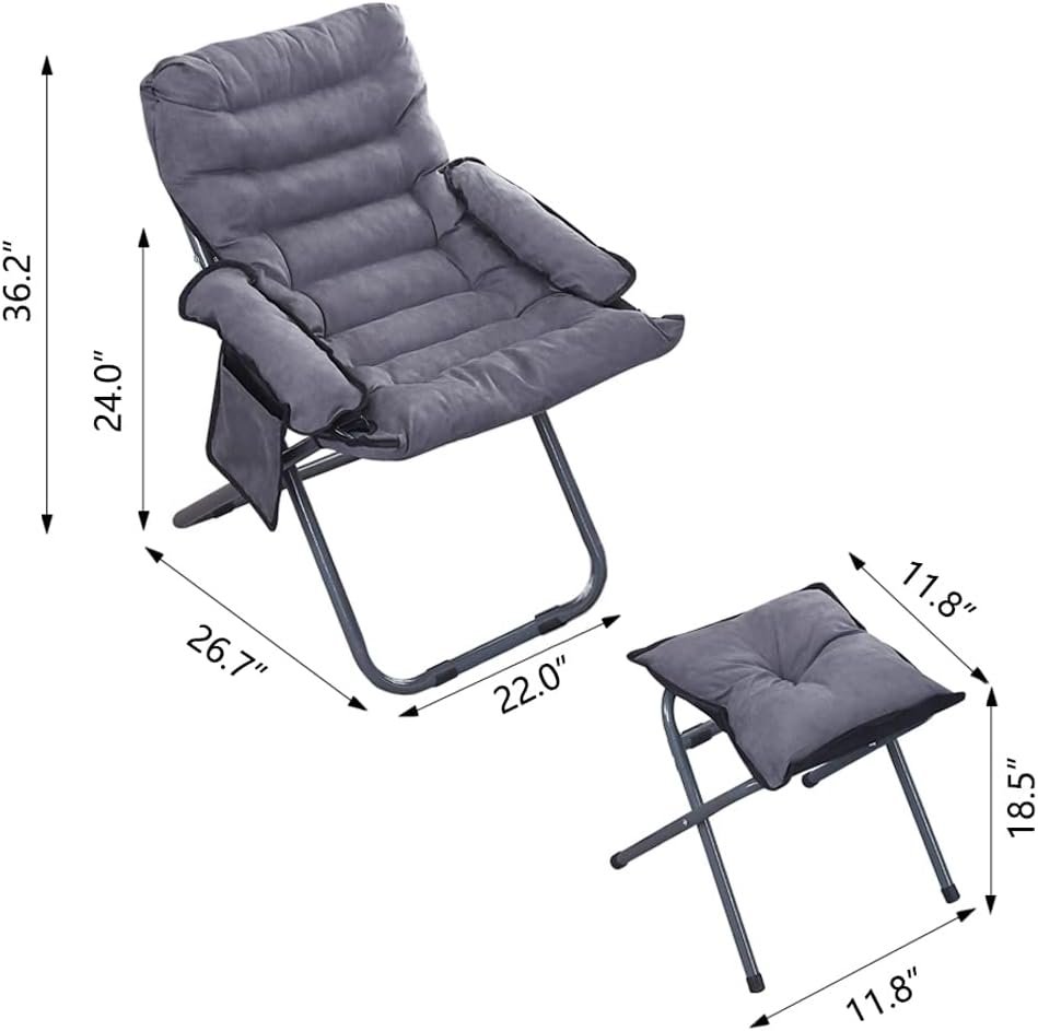 Yfybed Lazy Chair with Ottoman, Foldable Modern Lounge Chair with Footrest  Armrest, Reclining Leisure Sofa Armchair Cozy Reading Chair for Bedroom/Office/Hosting/Living Room/Dorm Rooms/Garden, Grey