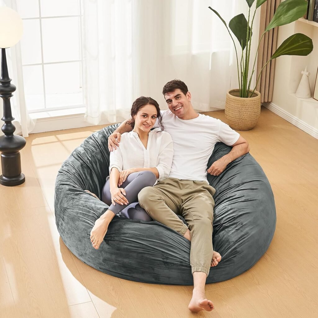Bean Bag Chairs for Adults - 4 Memory Foam Furniture BeanBag Chair - Big Sofa with Soft Micro Fiber Cover - Round Fluffy Couch for Living Room Bedroom College Dorm - 4 ft, Navy