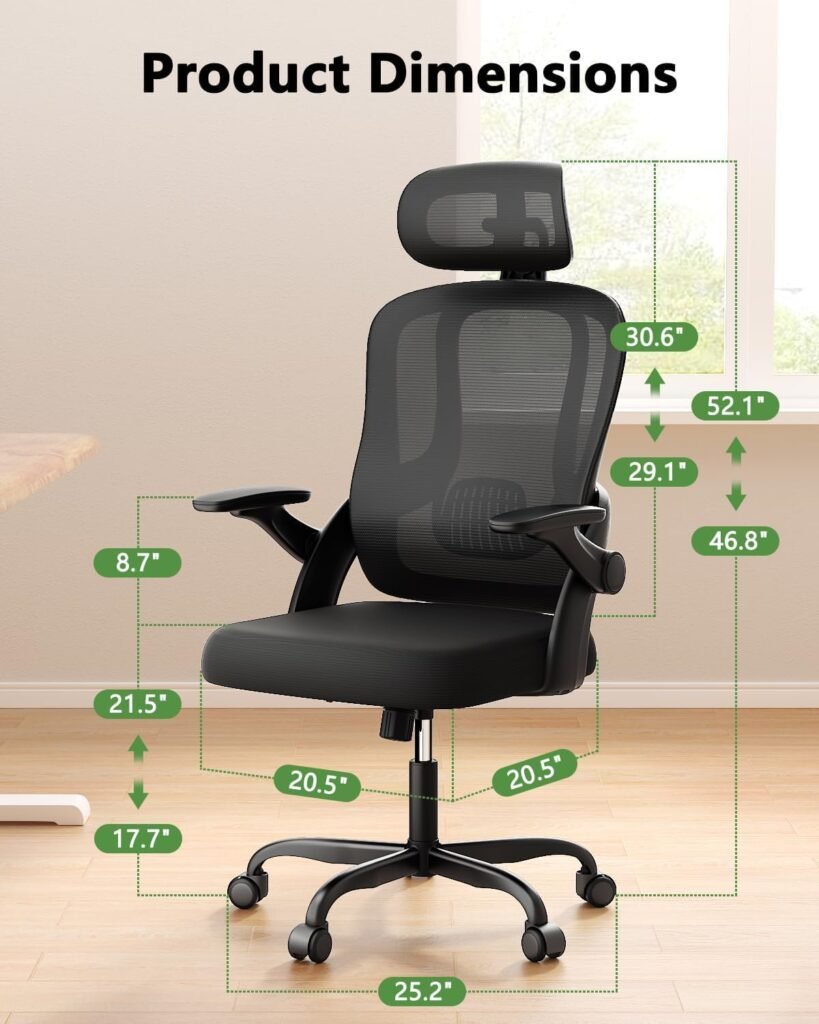 Home Office Chair, High Back Ergonomic Desk Chair with 3D Armrests, Lumbar Support, Mesh Computer Chair with Adjustable Headrest, for Home, Office, Work, Student