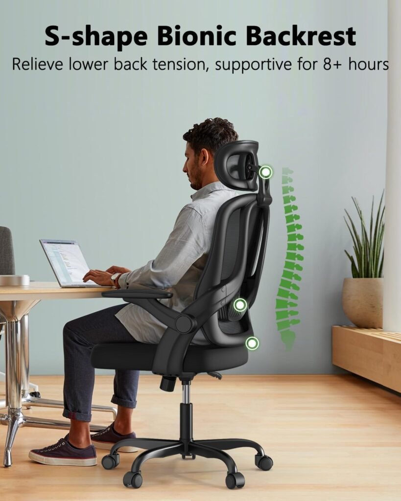 Home Office Chair, High Back Ergonomic Desk Chair with 3D Armrests, Lumbar Support, Mesh Computer Chair with Adjustable Headrest, for Home, Office, Work, Student
