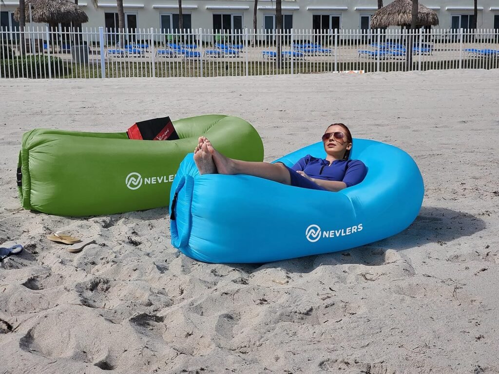 Nevlers Air Couch Inflatable Lounger | Perfect as Beach Chair Camping Chairs Lounge Chair  Includes Travel Bag  Pockets | Easy to Use Camping Accessories