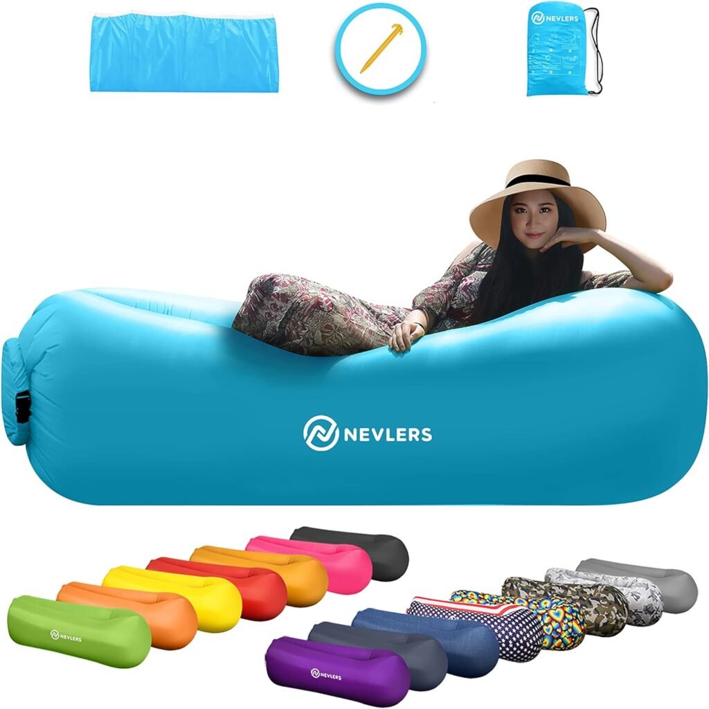 Nevlers Air Couch Inflatable Lounger | Perfect as Beach Chair Camping Chairs Lounge Chair  Includes Travel Bag  Pockets | Easy to Use Camping Accessories