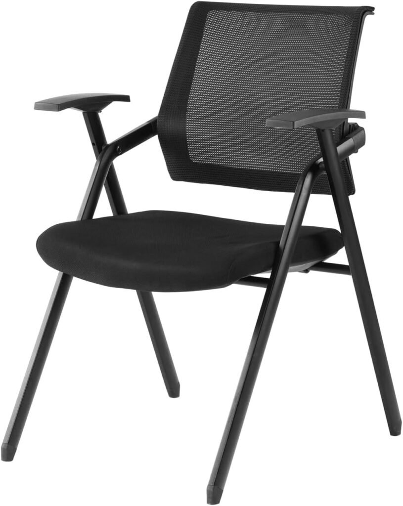 Office Padded Folding Chair with Arms, 330 Pounds Capacity, V-Shaped Premium Steel Mesh Task Chair for RV Home Apartment School Meeting Room (Black 1 Pack)