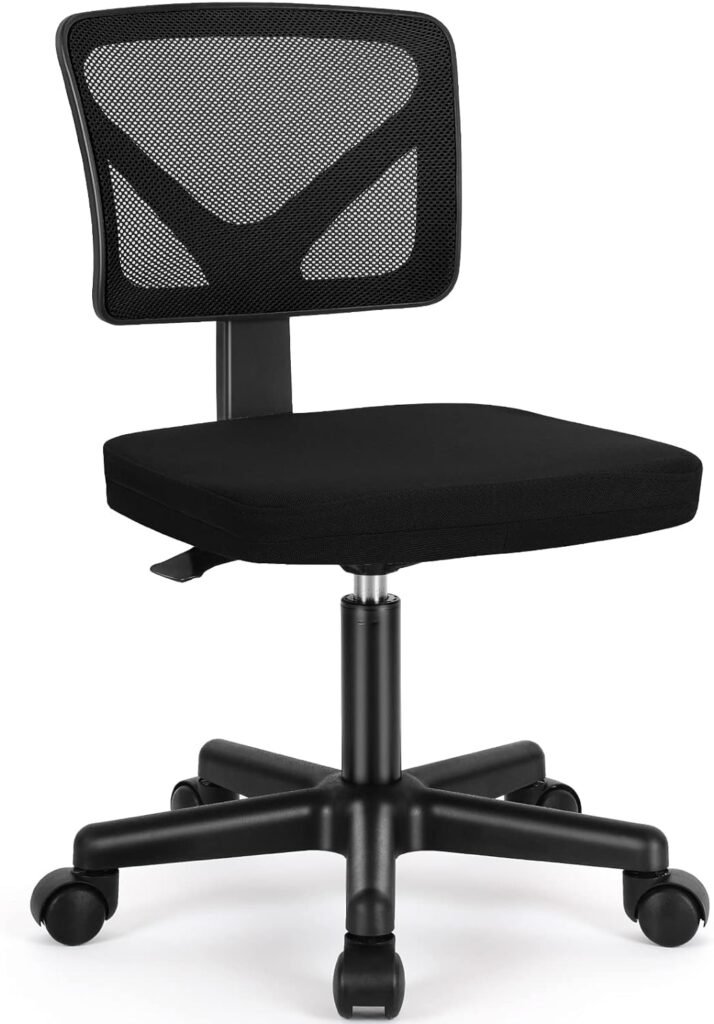 Armless Small Home Office Desk Chair, Ergonomic Low Back Computer Chair, Adjustable Rolling Swivel Task Chair with Lumbar Support for Small Space, 1 Pack