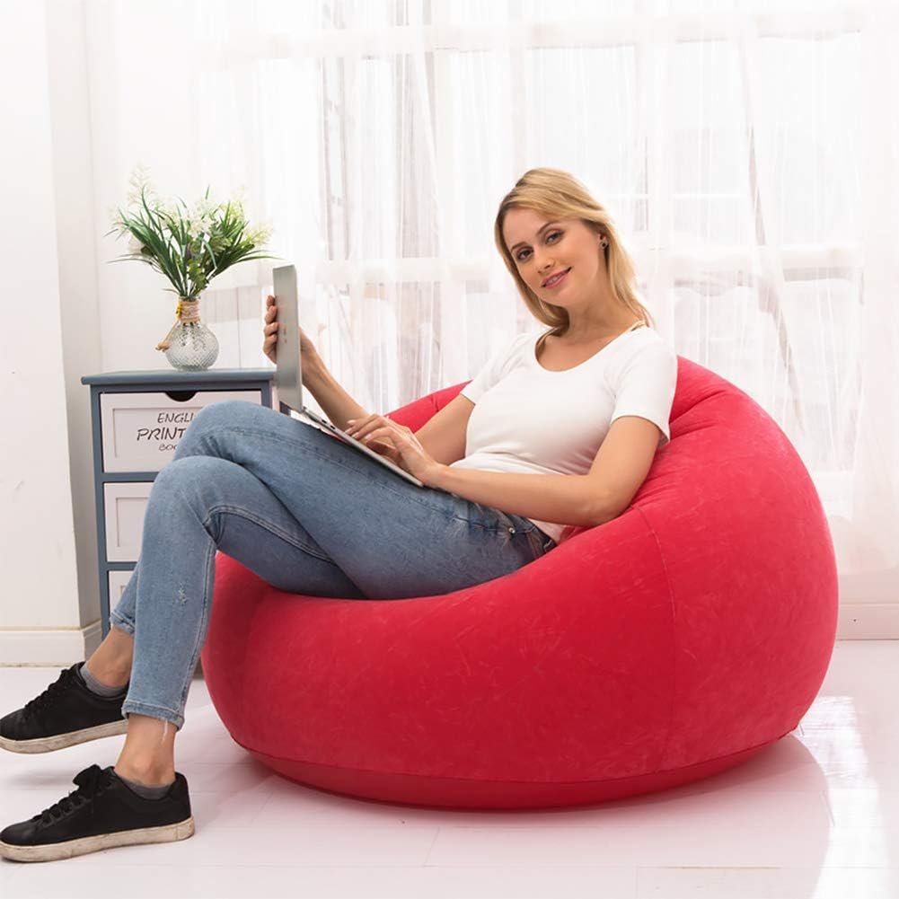 Bean Bag Chair Sofa Lounger Flocking PVC Lazy Inflatable Sofa Couch for Adults Home Dorm Room Living Room Comfortable Bean Bag Chair Foldable (Inflator not included)