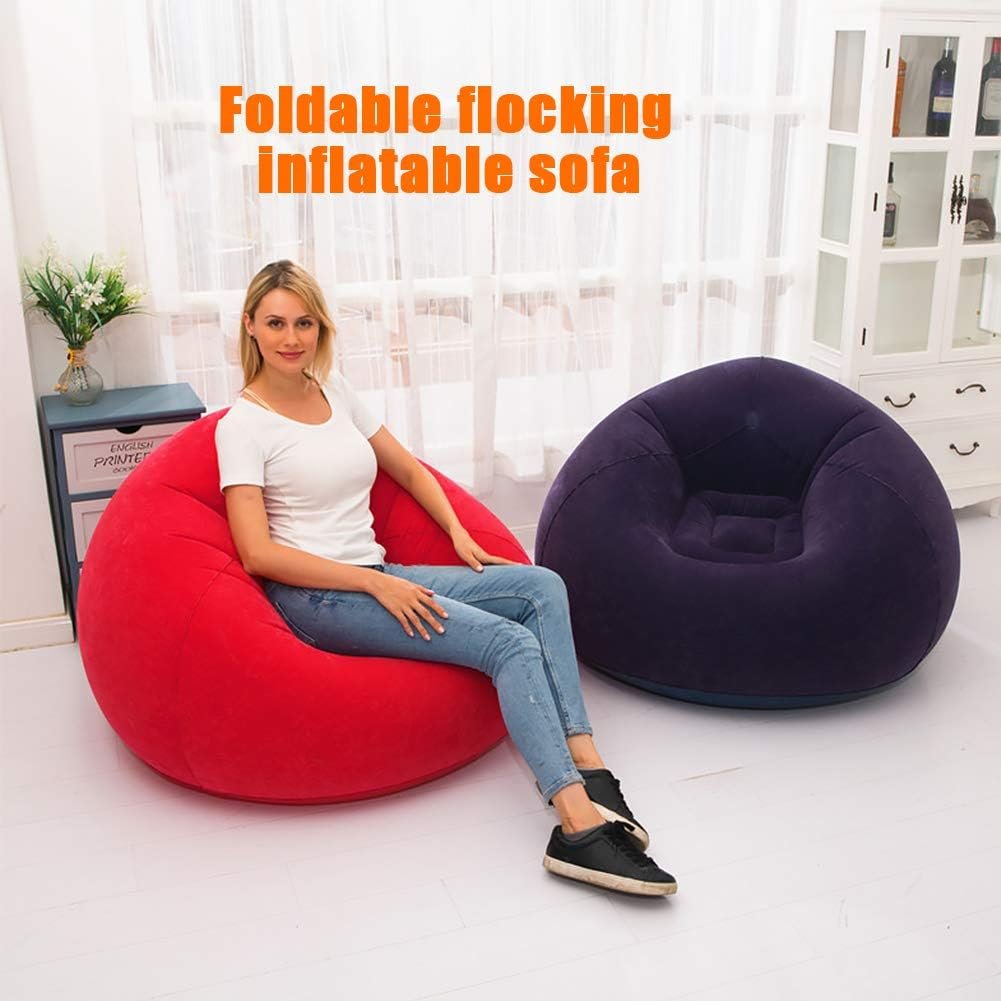 Bean Bag Chair Sofa Lounger Flocking PVC Lazy Inflatable Sofa Couch for Adults Home Dorm Room Living Room Comfortable Bean Bag Chair Foldable (Inflator not included)