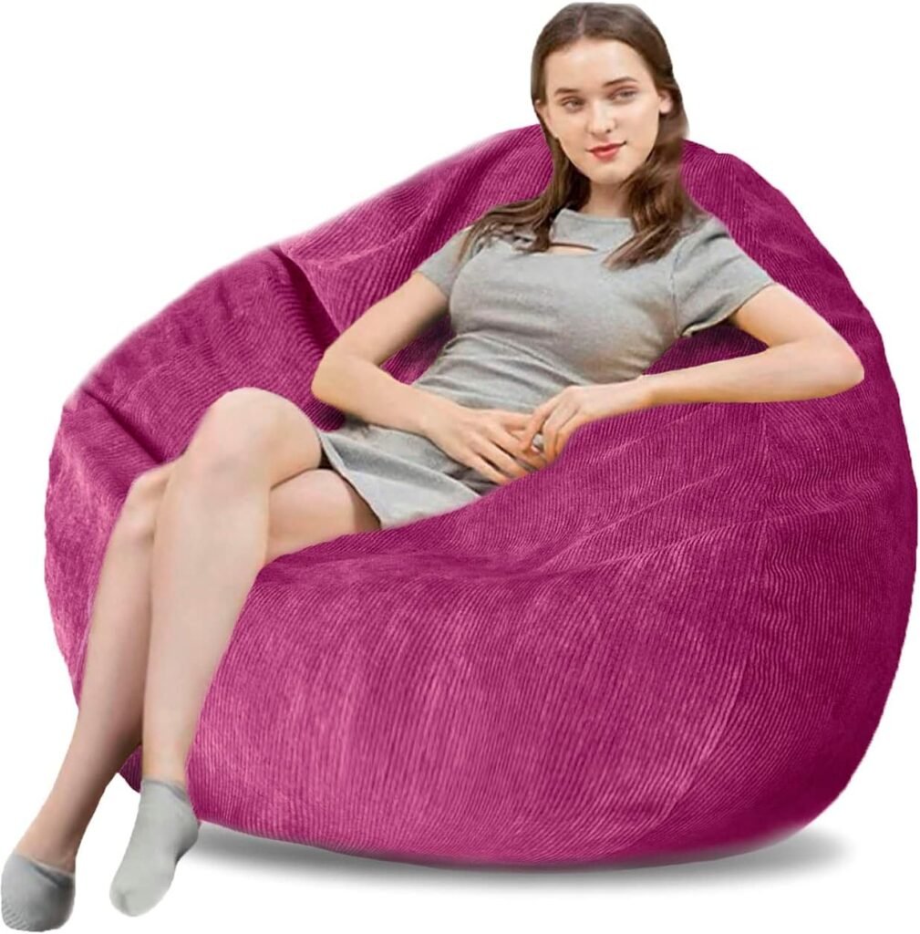Bean Bag Chairs for Adults - 3 High-Rebound Memory Foam Filled Bean Bag for Living Room Bedroom College Dorm with Soft Premium Corduroy Round Fluffy Couch Big Ultra Supportive Stuffed