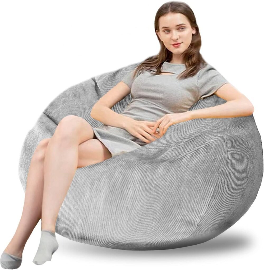 Bean Bag Chairs for Adults - 3 High-Rebound Memory Foam Filled Bean Bag for Living Room Bedroom College Dorm with Soft Premium Corduroy Round Fluffy Couch Big Ultra Supportive Stuffed