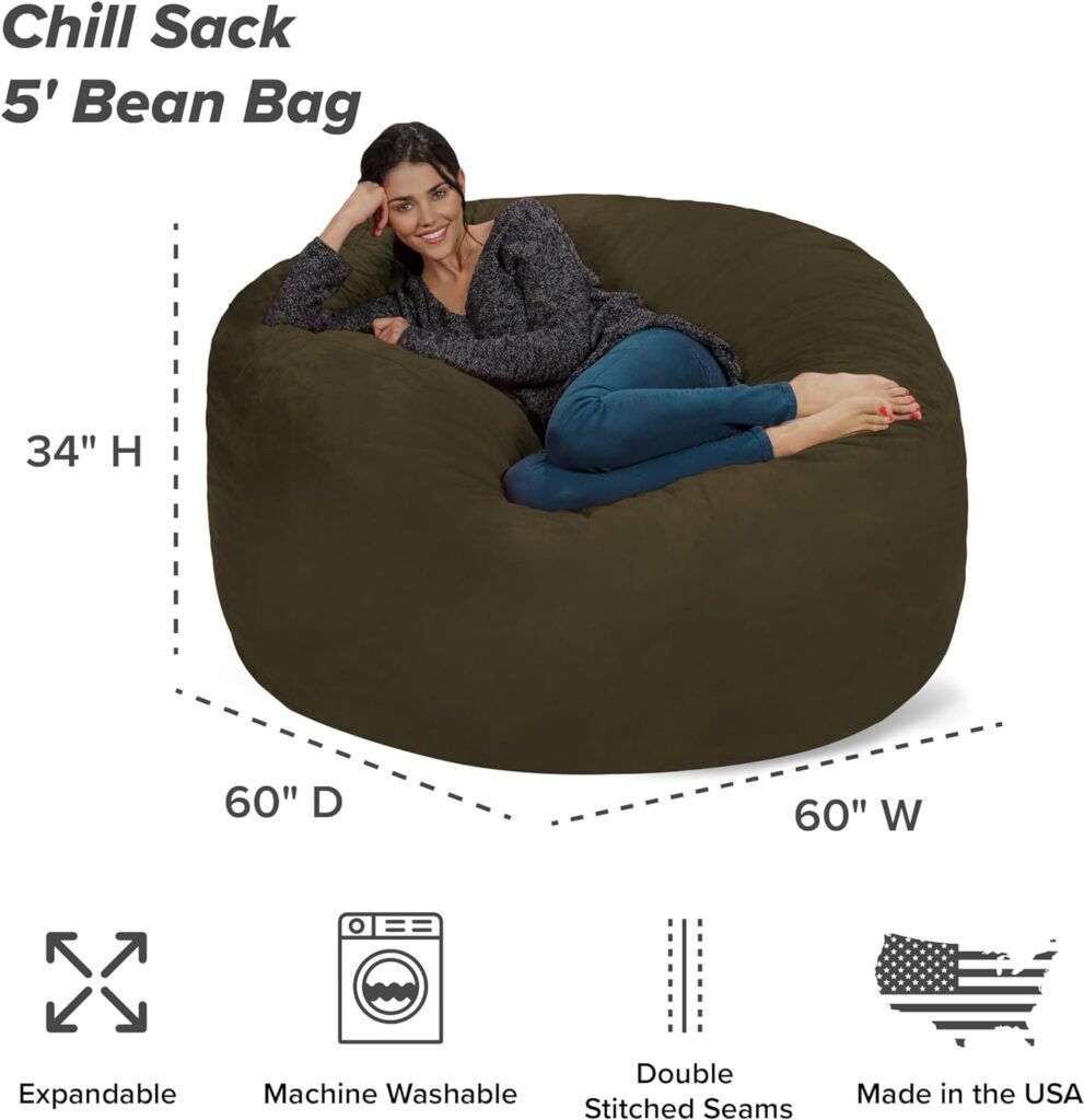 Chill Sack Bean Bag Chair: Giant 5 Memory Foam Furniture Bean Bag - Big Sofa with Soft Micro Fiber Cover - Charcoal