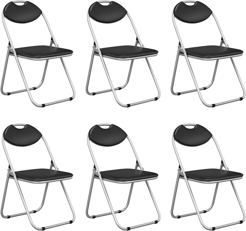 Folding Chairs 6 Pack, Foldable Chairs with Padded Seats  Back, Carrying Handle, Portable Commercial Seat, Metal Party Chairs for Indoor Outdoor Wedding Dining Home Office, Black