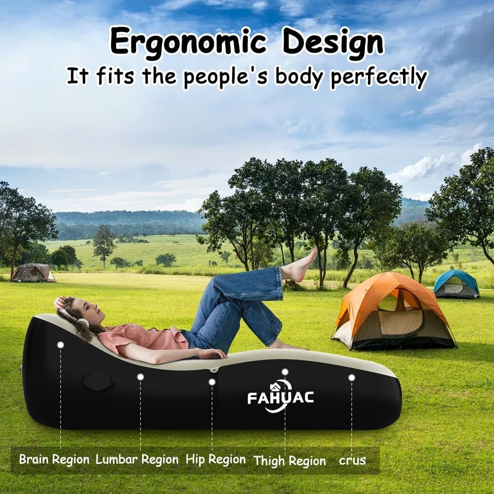 Portable Auto Inflatable Lounger Couch Bed for Outdoor Camping, Picnics, Hiking, Beach, Home, Travel and Indoor Use