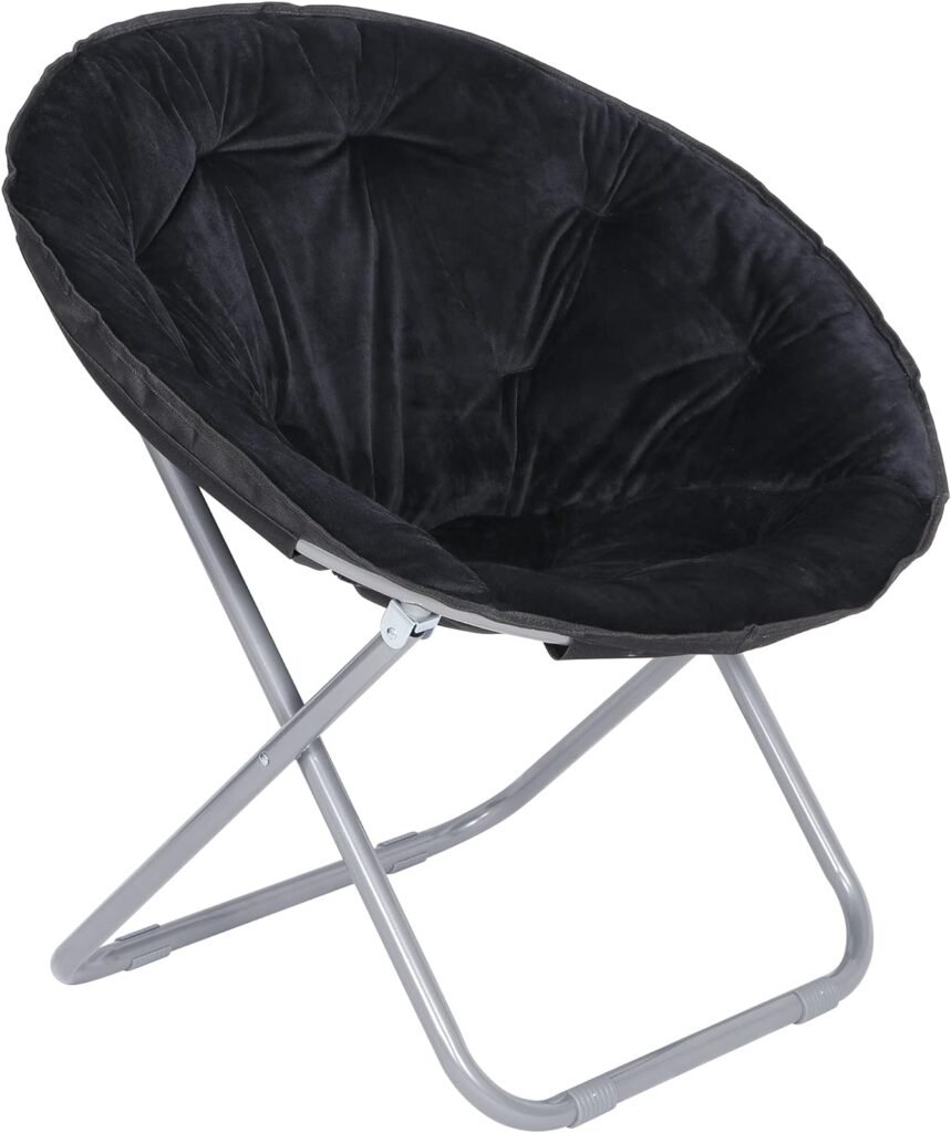ZenStyle Faux Fur Saucer/Lounge Chair,Portable Folding Soft Moon Chair for Bedroom, Dorm Rooms, Apartments, Lounging, Garden and Courtyard, Black
