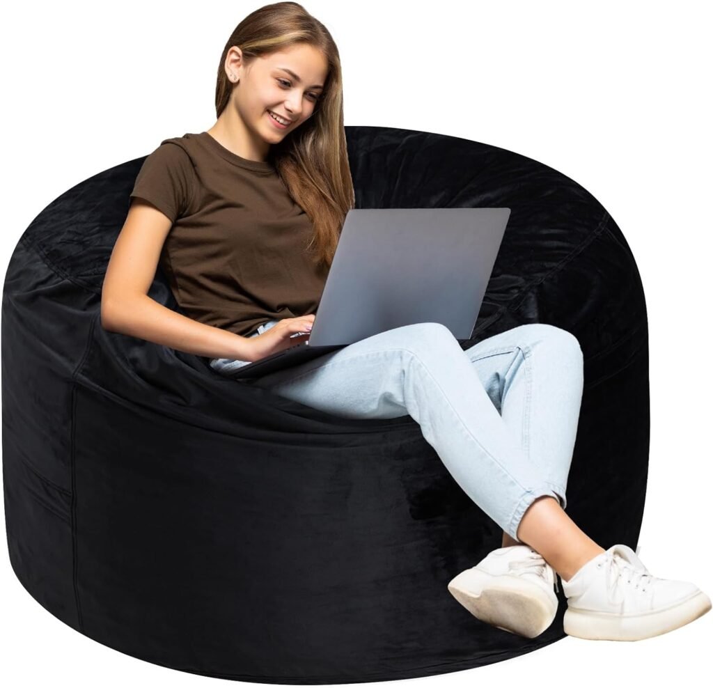 3Ft Bean Bag Chair, Memory Foam Filling Bean Bag Chairs with Velvet Cover, Removable and Machine Washable Cover, Giant Bean Bag Chair for Adult - Black