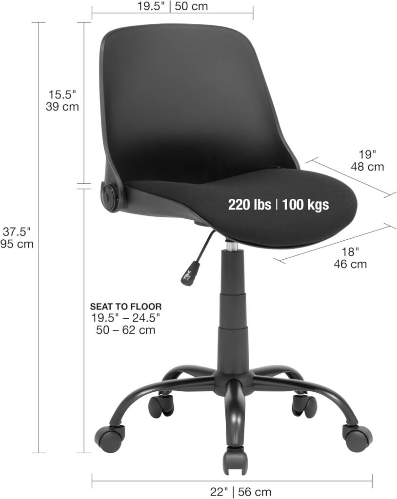 Calico Designs Back, Modern, Swivel, Office Contoured Folding Task Chair, Black/Black, 22W x 22D x 37.5