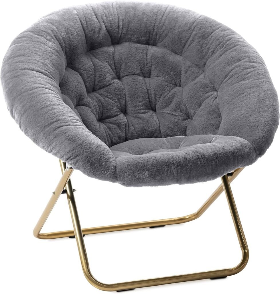 Milliard Cozy Chair/Faux Fur Saucer Chair for Bedroom/X-Large,25D x 38W x 34H in (Grey)