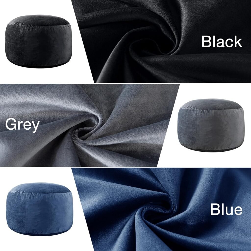 WhatsBedding 3 ft Memory Foam Bean Bag Chairs for Adults/Teens with Filling,3 Bean Bag Sofa with Ultra Soft Dutch Velvet Cover,Round Bean Bag for Living Room,3 Foot,Smoky Grey