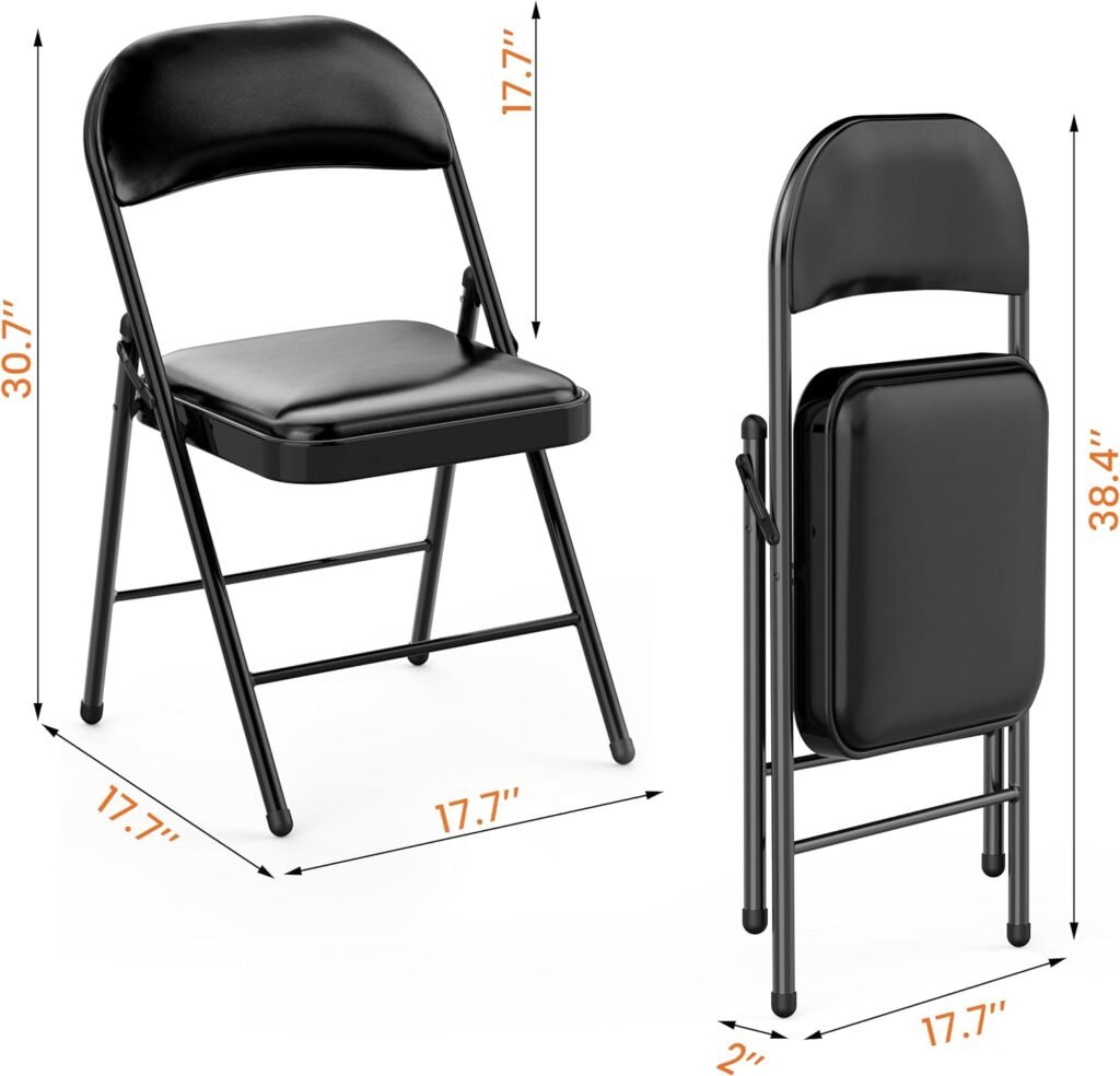 YJHome Folding Chairs with Padded Seats, Black Metal Folding Chairs Set of 2 Pack, Portable Foldable Chair Comfortable Folding Chair for Card Table (2)