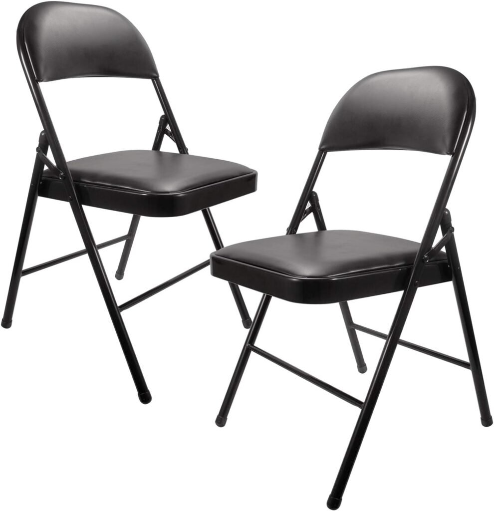 YJHome Folding Chairs with Padded Seats, Black Metal Folding Chairs Set of 2 Pack, Portable Foldable Chair Comfortable Folding Chair for Card Table (2)