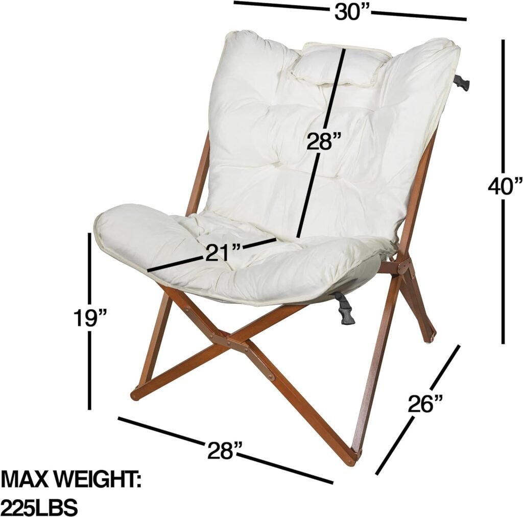 Zenithen Portable Foldable Indoor Wood Butterfly Folding Accent Chair, Perfect for Dorm Rooms, Bedrooms, and Living Rooms, Use for Lounging, Reading, Studying, and Gaming, Gray