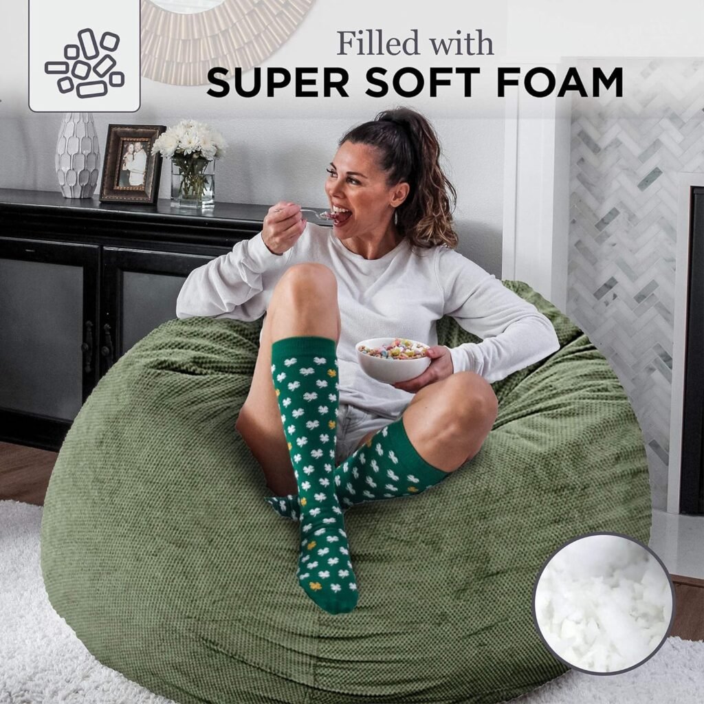 CordaRoys Chenille Bean Bag Chair, Convertible Chair Folds from Bean Bag to Lounger, As Seen on Shark Tank, Moss - Queen Size