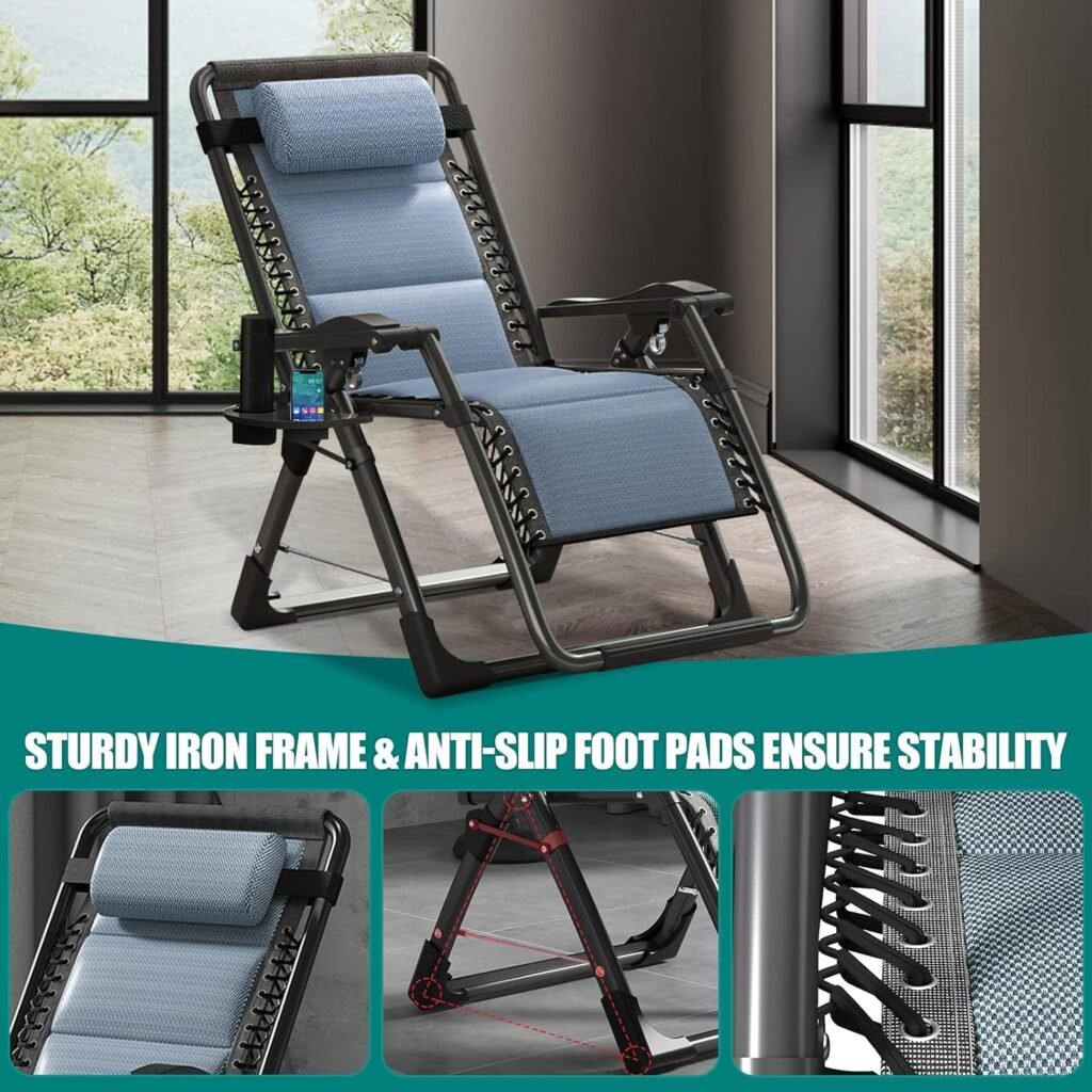 DoCred Comfy Chair, Folding Chair Recliner Chair for Bedroom and Living Room, Folding Reclining Patio Chairs Lounge Chair with Removable Cushion for Indoor Outdoor