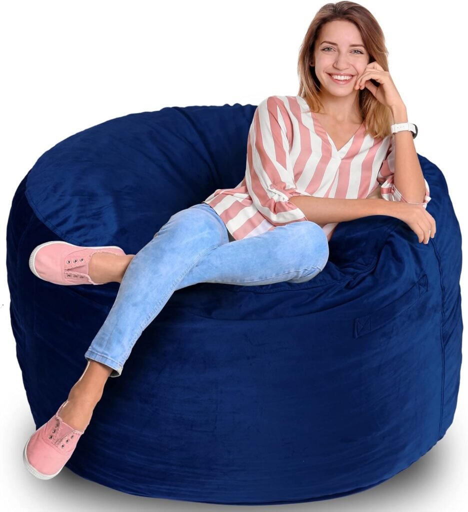 Homguava Bean Bag Chair: 3 Bean Bags with Memory Foam Filled, Large Beanbag Chairs Soft Sofa with Dutch Velet Cover-36×36×24(Blue)