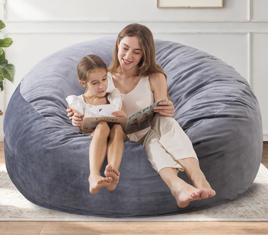 Large Bean Bag Chair for Adults/Kids with Filling, 4 ft Memory Foam Bean Bag Chairs with Filler Included, Ultra Soft Dutch Velvet Fabric, Bean Bag for Living Room - 4 Foot,Dark Gray