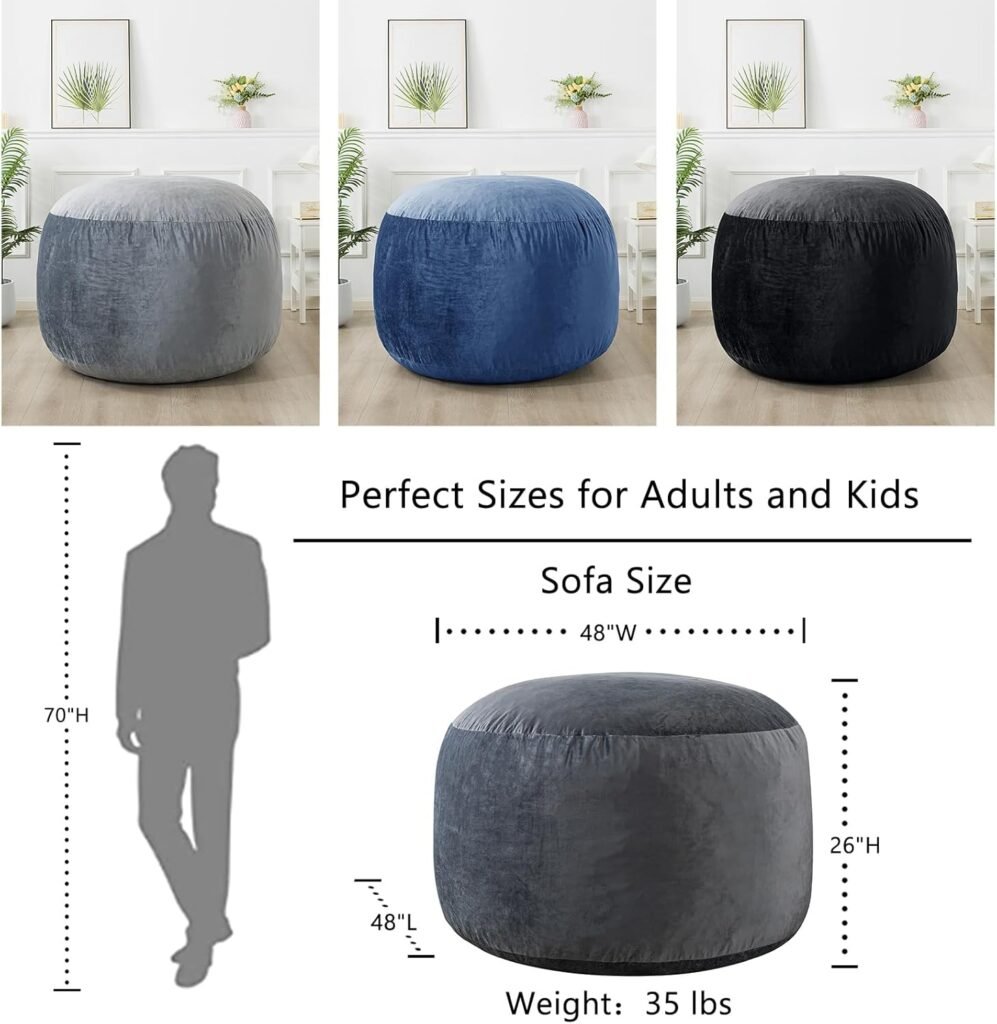 Large Bean Bag Chair for Adults/Kids with Filling, 4 ft Memory Foam Bean Bag Chairs with Filler Included, Ultra Soft Dutch Velvet Fabric, Bean Bag for Living Room - 4 Foot,Dark Gray